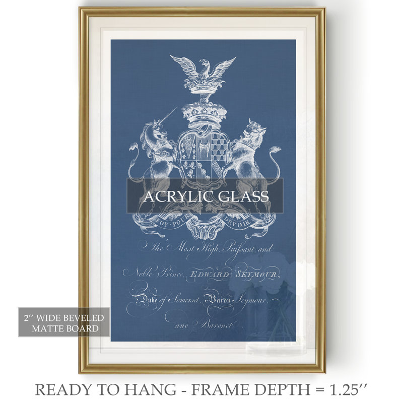 Héraldique sur bleu marine II - reproduction sur toile, H 18,5 po x l 24,5 po x P 1,5 po, Or