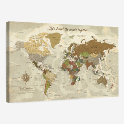 «Travel Together I Push Pin World Map»