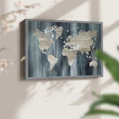 Navy World Map -Framed Print - Restickable
