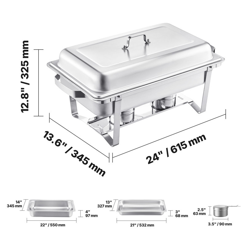 8 Qt Rectangle Chafing Dish Buffet Set Full Size Pan Stainless Steel