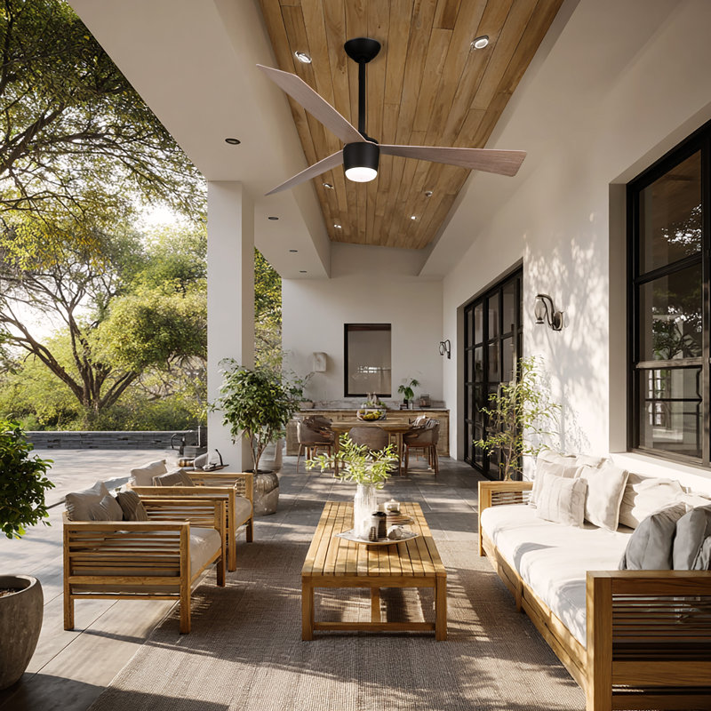 Elavan 52" Led Indoor/outdoor Ceiling Fan, Bronze, Brown Wood