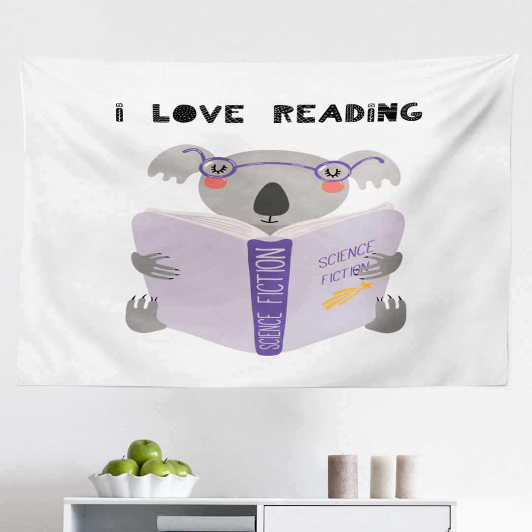 Wandbehang Koala Tier Smart Bücher Liebhaber Cartoon Stil