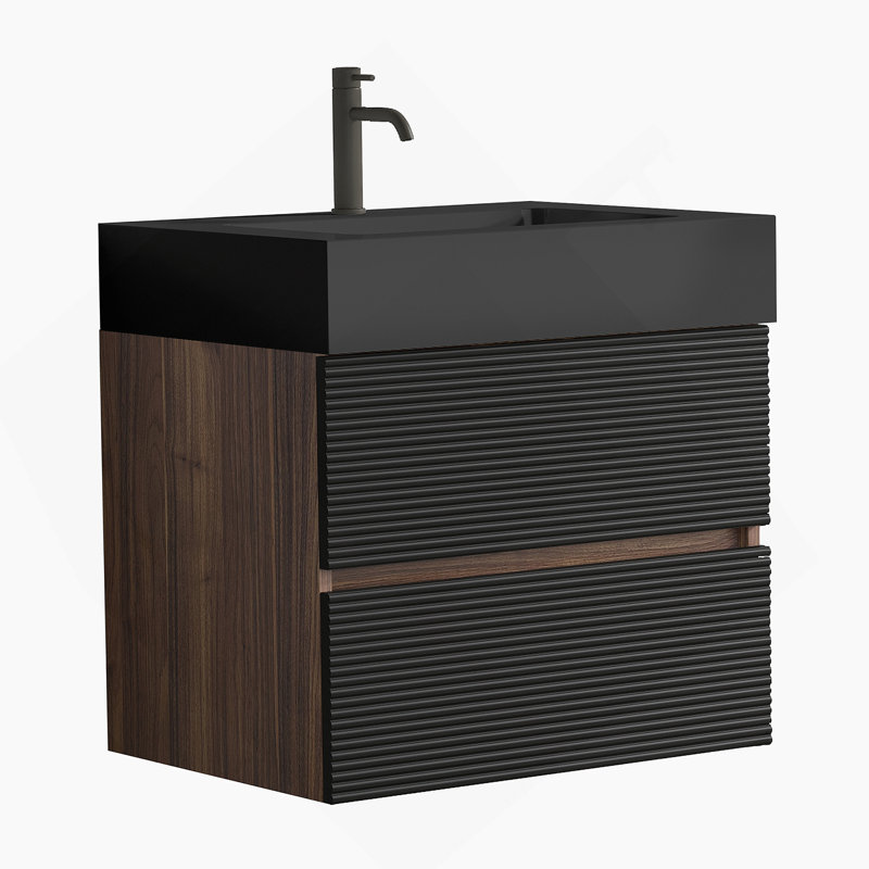 Meuble-lavabo 24 po avec lavabo en quartz noir mat Grace, 24", Noir