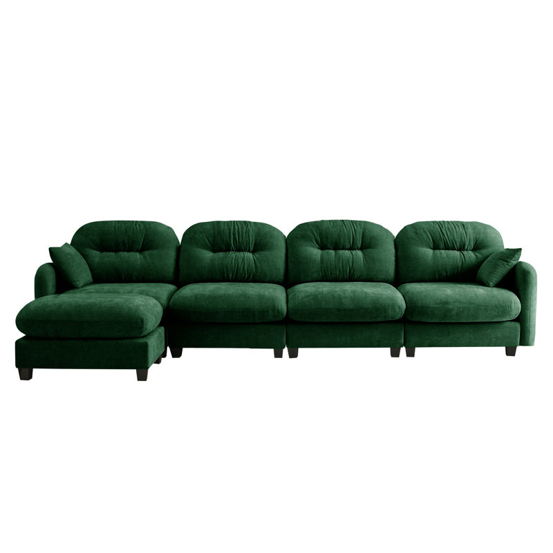 Canapé modulaire Braegger avec tissu chenille et dossier capitonné, Chenille verte