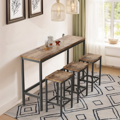 Ensemble de table de salle à manger long avec 3 tabourets, facile à assembler