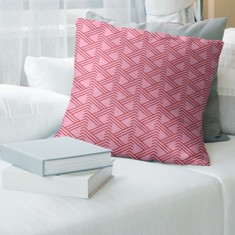Coussin décoratif 14 po, 26 po x 26 po, Rose foncé / rouge foncé, Géométrique