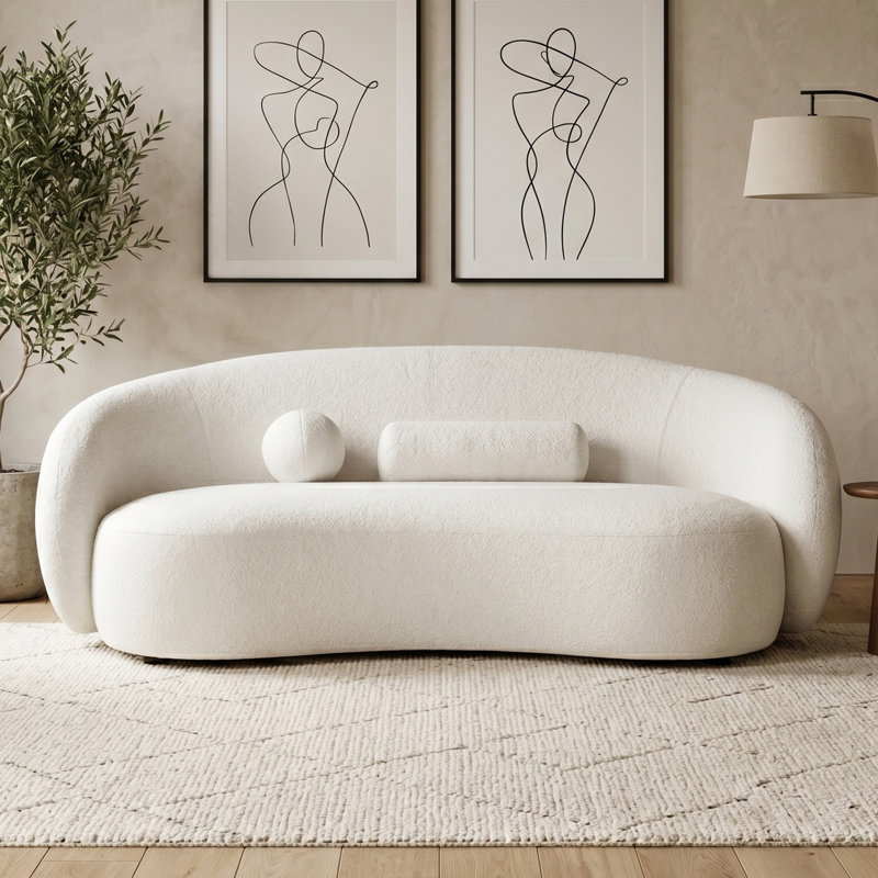 Canapé en chenille à profil bas de 85 pouces avec coussins Millie, Blanc