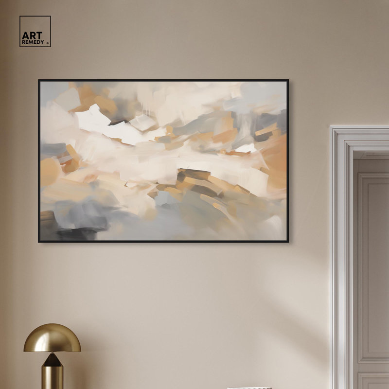 Art bohème moderne sur toile, Cadre flottant noir, H 31 po x l 46 po
