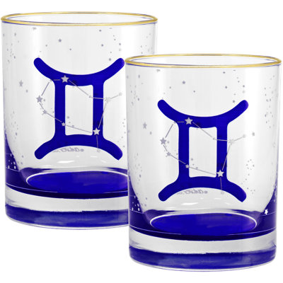 Culver Gemini Zodiac 14-Ounce 22k Gold Rim DOF Double Old Fashioned Glass (Gemini)