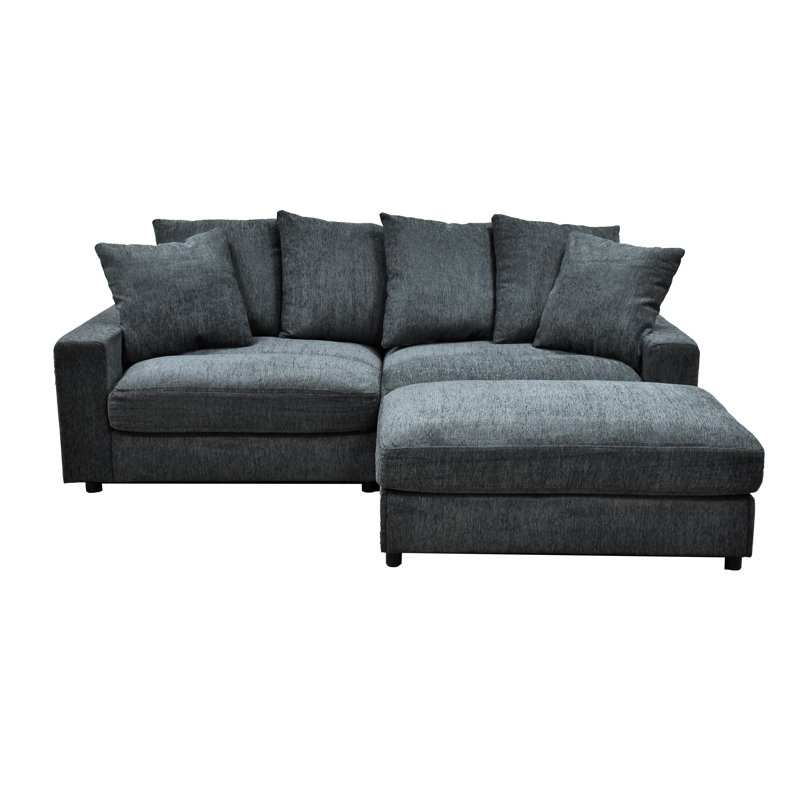 Canapé modulaire moderne en tissu à assise profonde avec repose-pieds réversible, Velours côtelé gris