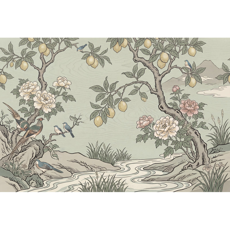 Décoration murale amovible de papier peint botanique chinois discret, Non tissé, 160 po x 108 po