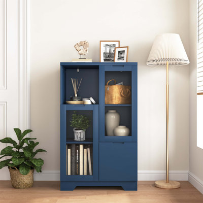 Floor Cabinet with Two Shatterproof Glass Doors and Two Spacious Storage Spaces for Modern and Organized Living in Any Room by George Oliver
