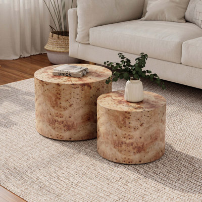 Ensemble de tables basses gigognes de style campagnard avec placage de ronce durable et aucun assemblage requis, parfait pour le salon et la chambre