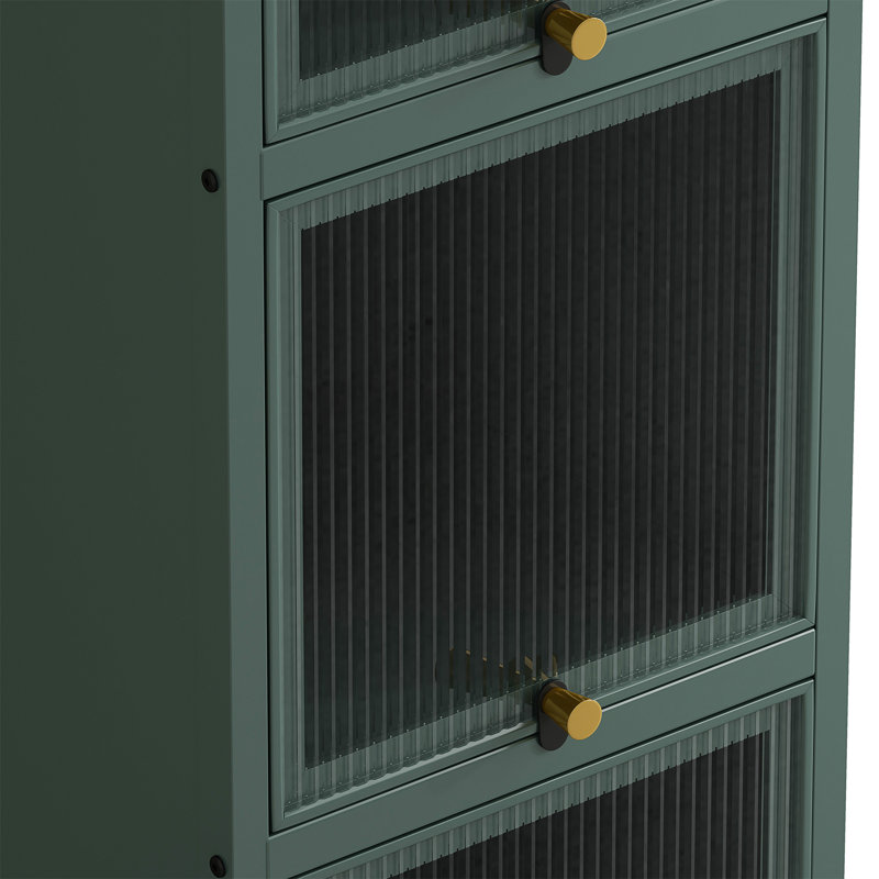 Armoire moderne en verre à quatre niveaux avec rangement à cinq niveaux, Vert foncé