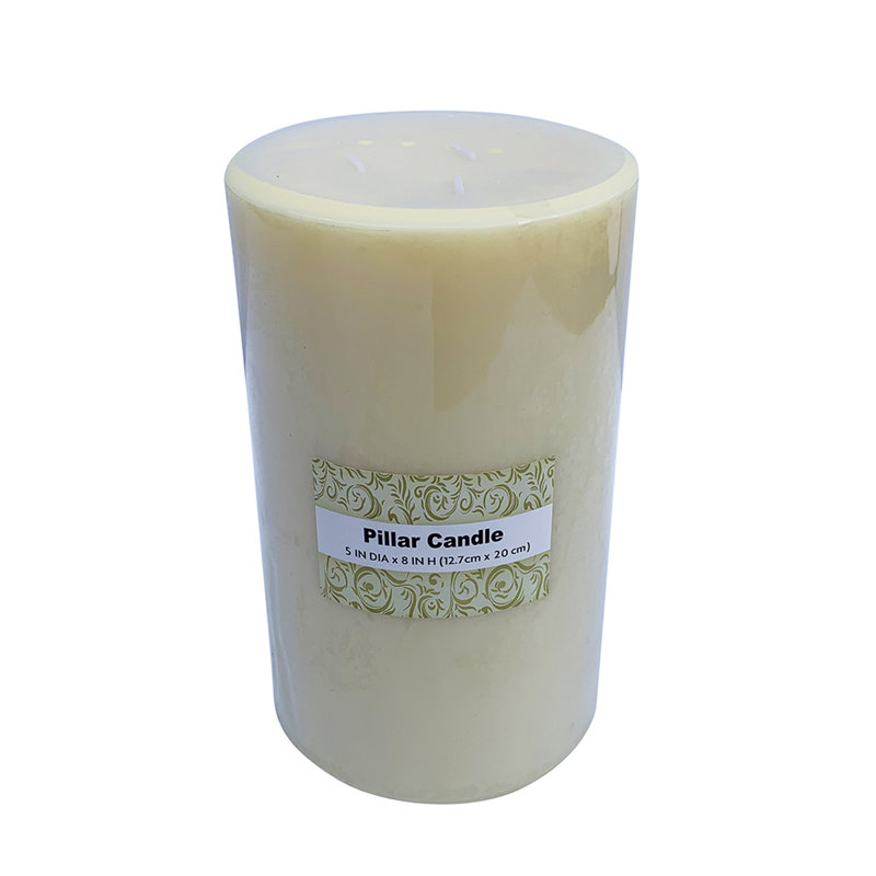 Bougie cylindrique sans parfum, Ivoire, H 8 po x l 5 po x P 5 po, 4