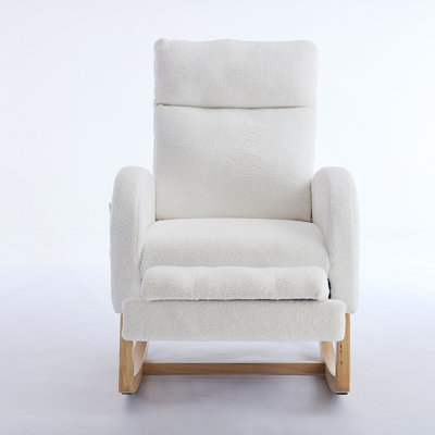 Teddy Fabric Leisure Rocking Chair,Nursery Rocking Chair With Adjustable Footstool,Thickened Headrest And High Backrest, Storage Pocket On The Right S by George Oliver