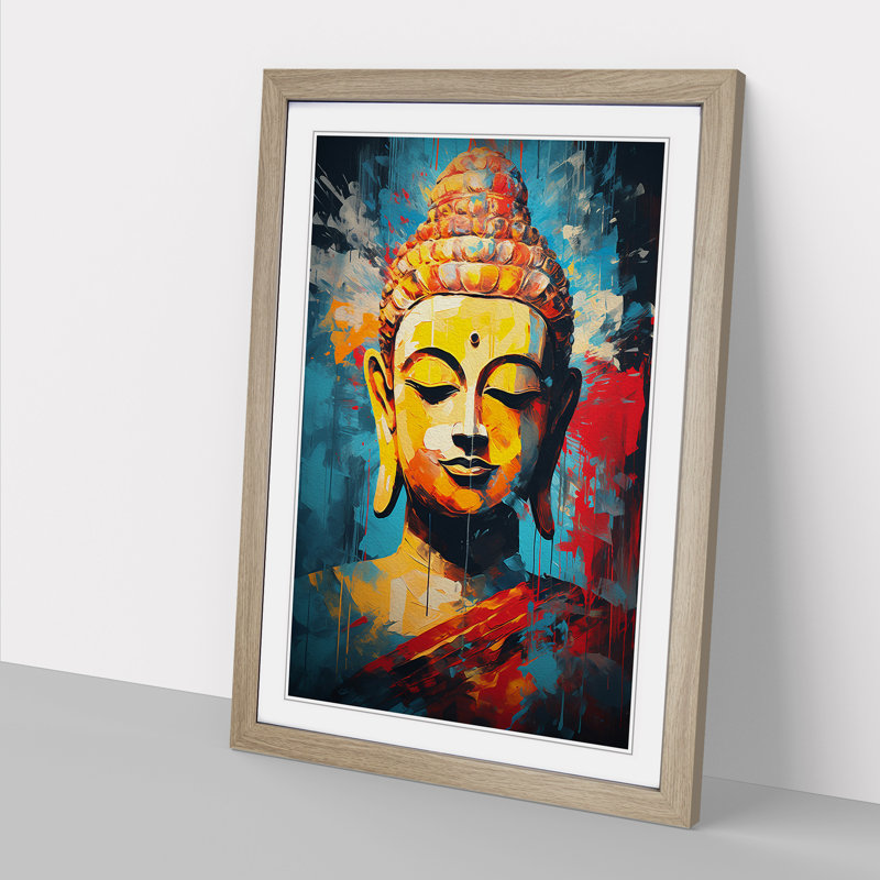 Buddha Abstract Art - Framed Print, 34cm H x 25cm W x 2cm D, Oak Framed