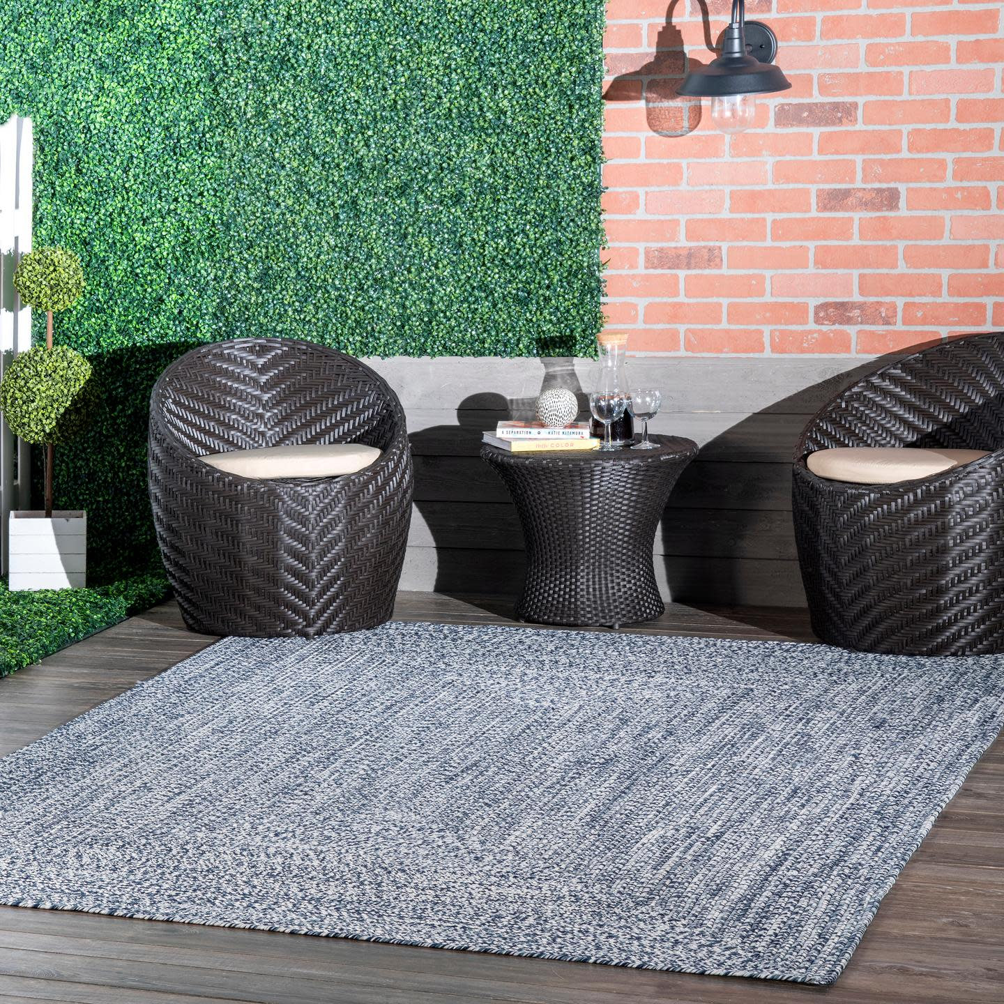Amei Blue Hand-Braided Outdoor Rug, Square 8'