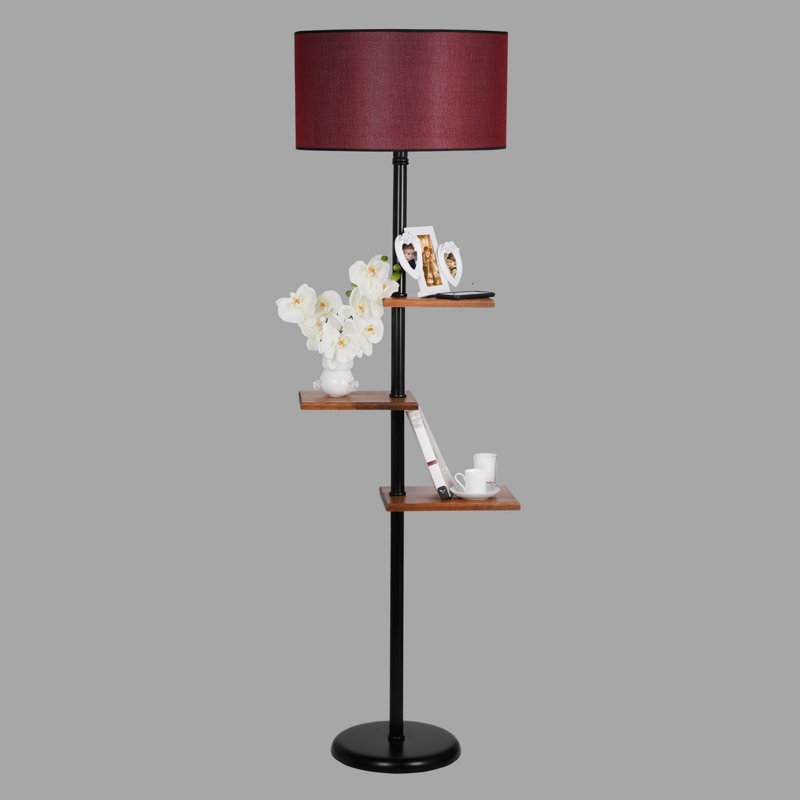 Madeline Tray Table Floor Lamp, Claret Red, Black