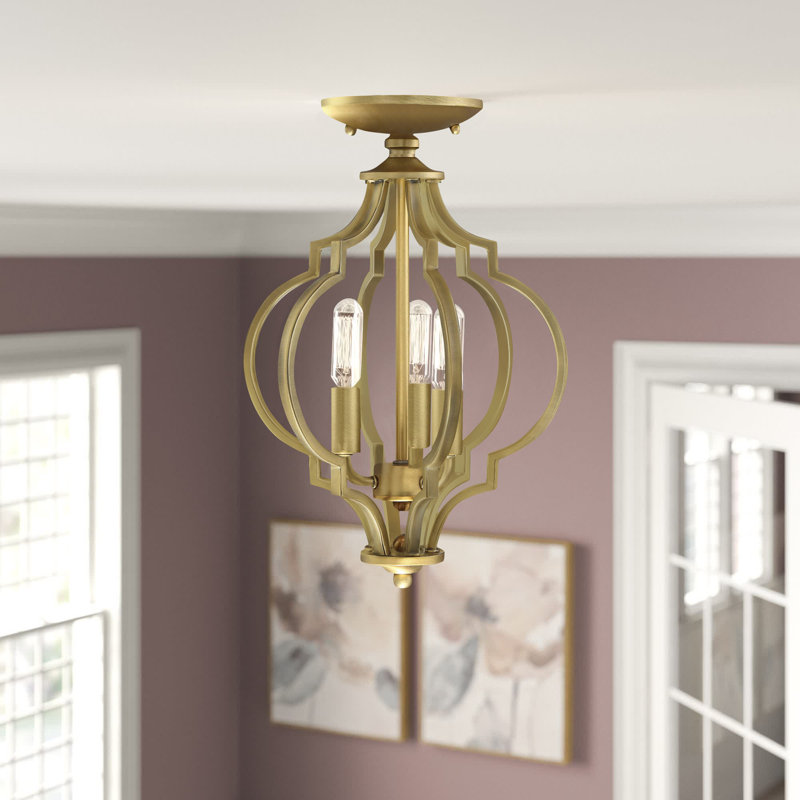 Luminaire suspendu semi-encastré à 3 lumières Meridian, Laiton