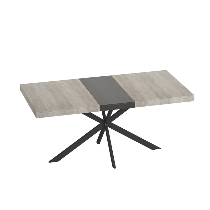 Table de salle à manger grise avec plateau extensible, centre noir, base en fer, rangement, sièges 6 et plateau rectangulaire en métal gris, plaque centrale, pied, capacité de charge de 165 lb, charmant