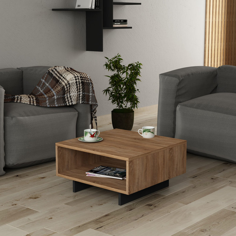 Modern Coffee Table, Oak & Anthracite, 23.6 x 23.6 x 12.6 inches | 100% Melamine Coated Particle Board, Thickness: 0.7 inches | Scandinavian Design, Self Assembly, Stylish & Functional for Living Room, Family Room
