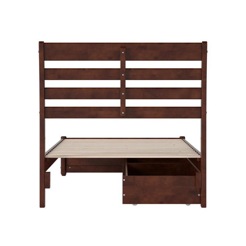 Lamareon Solid Wood Storage Platform Bed with Footboard & Under Bed Drawers, Walnut, Twin XL