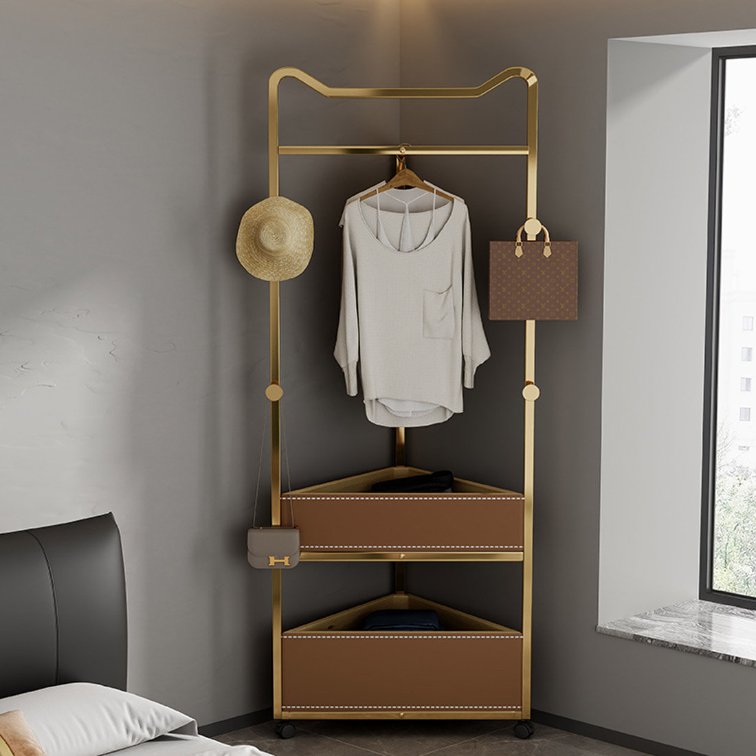Mercer41 Stainless Steel Coat Rack with Double-Layer Basket | Wayfair