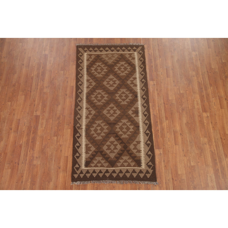 Brown Wool Kilim Oriental Runner Rug 3x7
