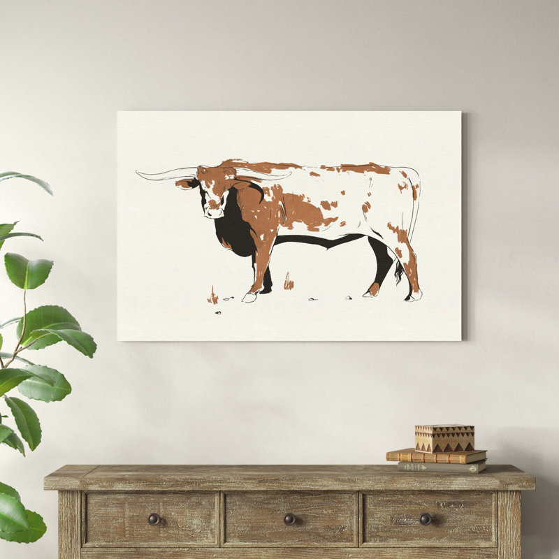 «Terre Cotta Steer IV» par Jacob Green - peinture sur toile tendue, H 32 po x l 48 po