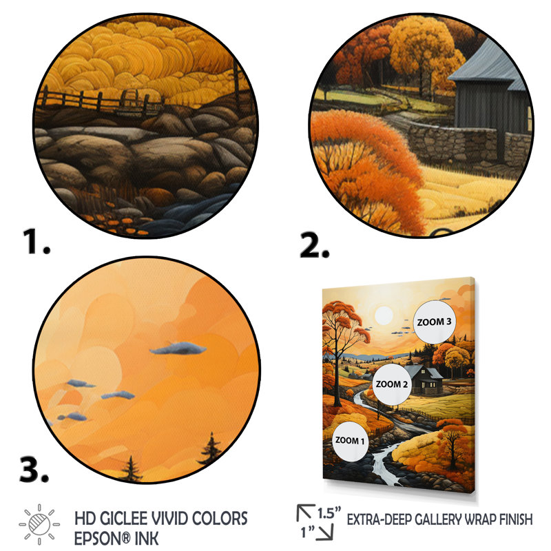 Essen Farm Autumn Hues Landscape III, reproduction d'art sur toile, H 44 po x l 34 po x P 1,5 po, Cadre photo noir