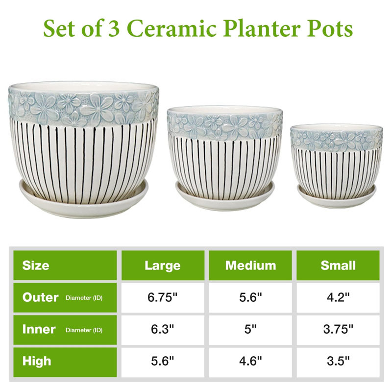 Ensemble de 3 pots de fleurs en céramique, Blue