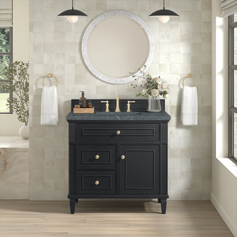 Lorelai 36'' Single Bathroom Vanity with Top, Parisian Blue, Black Onyx, 8" Widespread