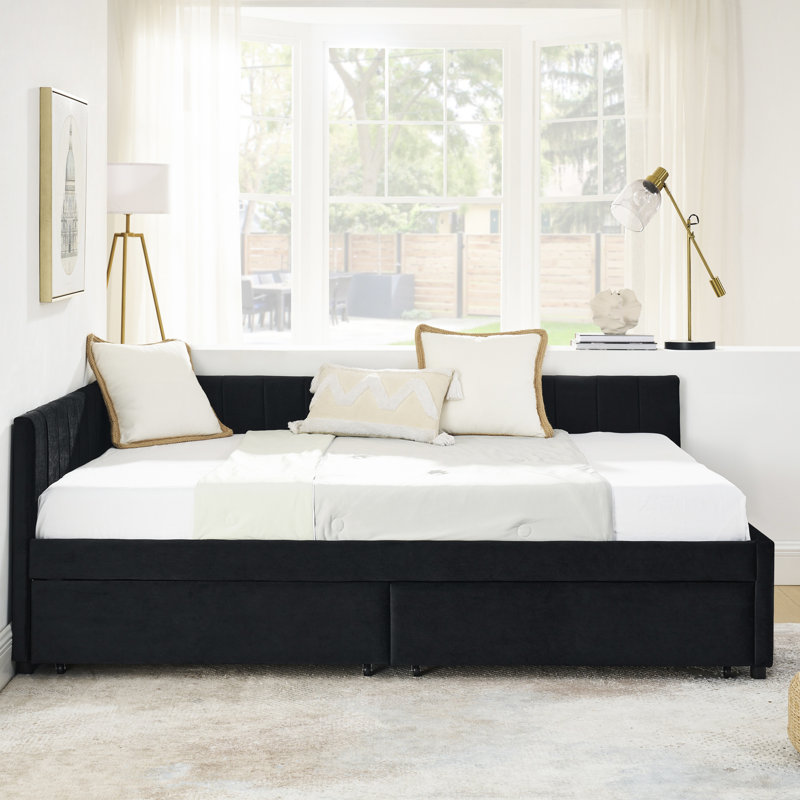 Upholstered Daybed With 2 Drawers And Comfortable Backrest