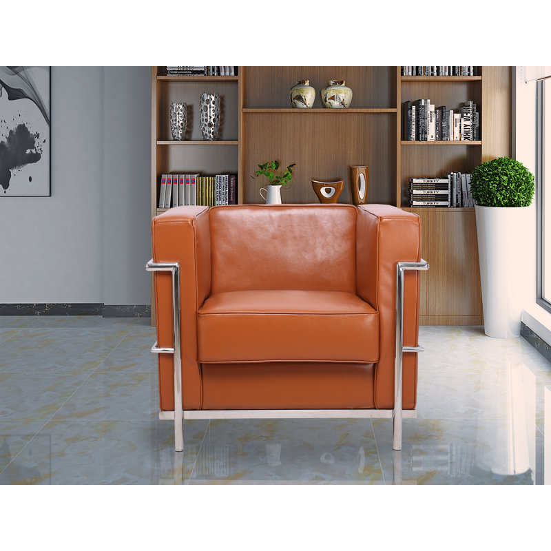 Fauteuil en cuir Pflugerville, Cuir véritable ambre
