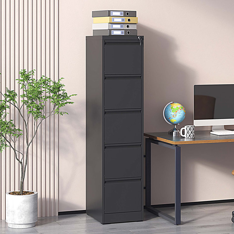 5 Drawer Metal Vertical File Cabinet with Lock Office Home Steel Vertical File Cabinet, Black