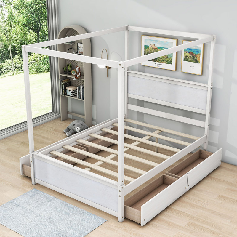 Lit plateforme avec rangement Jashonna, Blanc