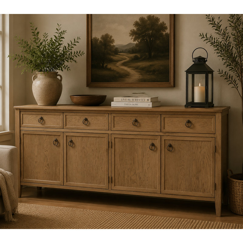 Rustic-Modern Distressed Black Solid Wood Sideboard, Cabinet
