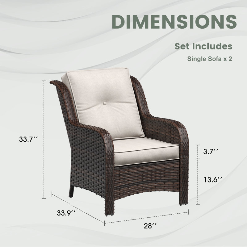 Chaise de patio en osier avec coussins et accoudoirs courbés, Sable