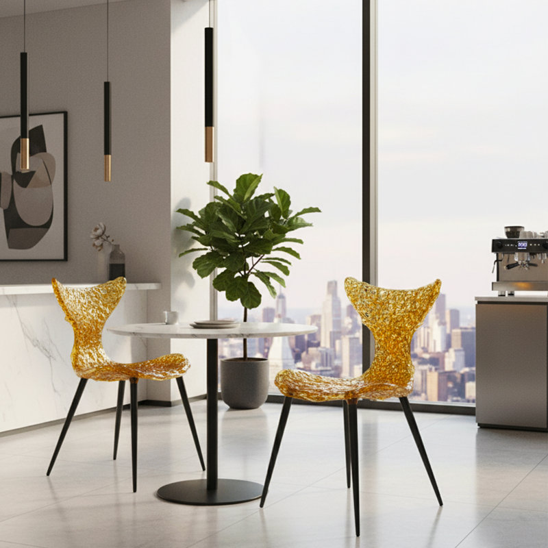 Stitch Wing Back Parsons Chair Dining Chair, Black, Amber