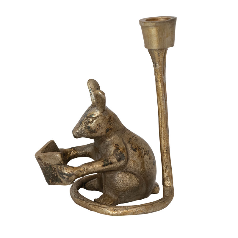 Cast Aluminum Mouse Shaped Taper Candle Holder