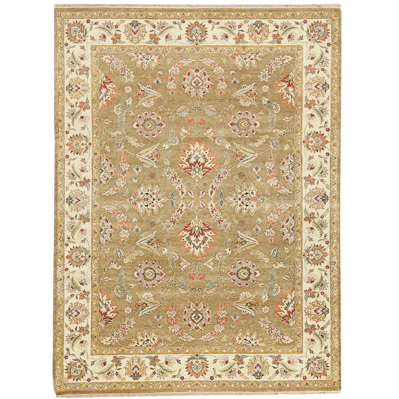Tapis brun et crème noué à la main de haute qualité