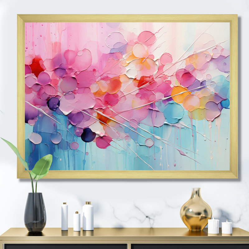 «Gazley» rose, patchwork de pastel bleu sur toile, Cadre photo unique, H 34 po x l 44 po, Gold