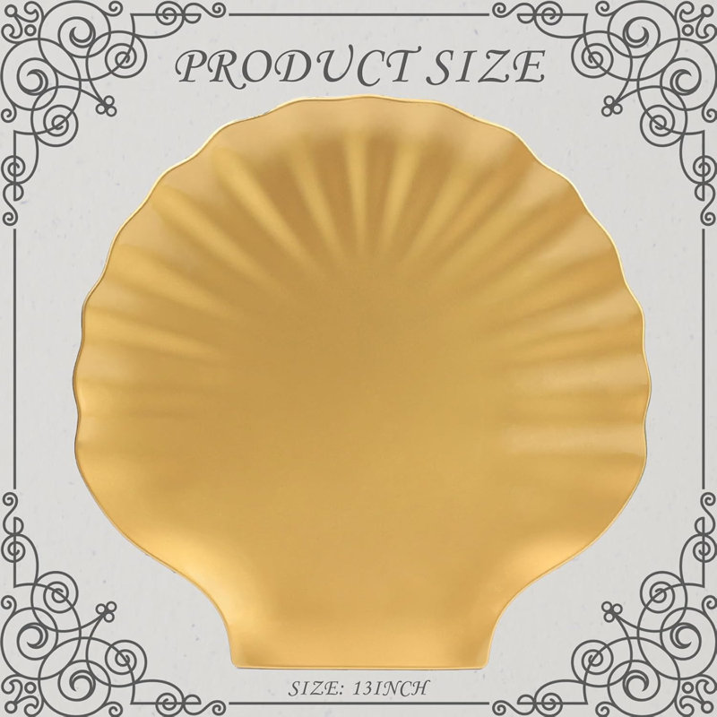 Ensemble de 6 assiettes de présentation coquillages festonnés 13 po - Doré
