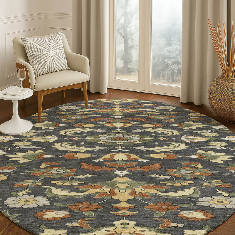 Machine Washable Indoor/Outdoor Chantille ACN2473 Global Rug, Charcoal, 8' Round