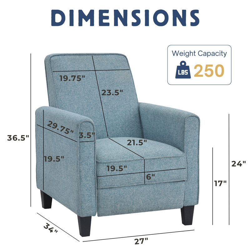 Mulvane Upholstered Recliner, Blue Linen