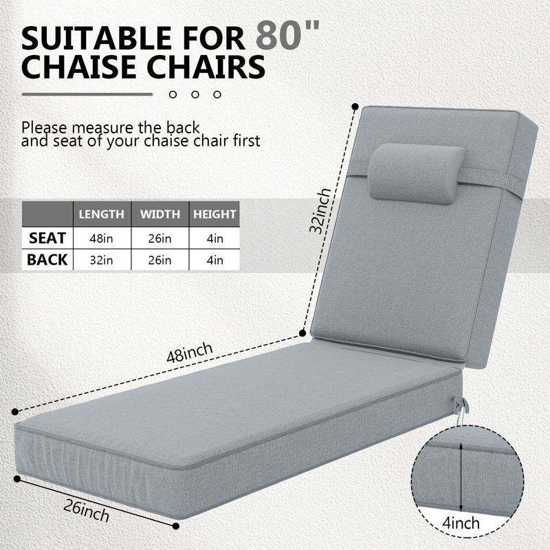 Outdoor Olefin Chaise Lounge Cushions (Set Of 4), Light Gray, 48" W x 26" D