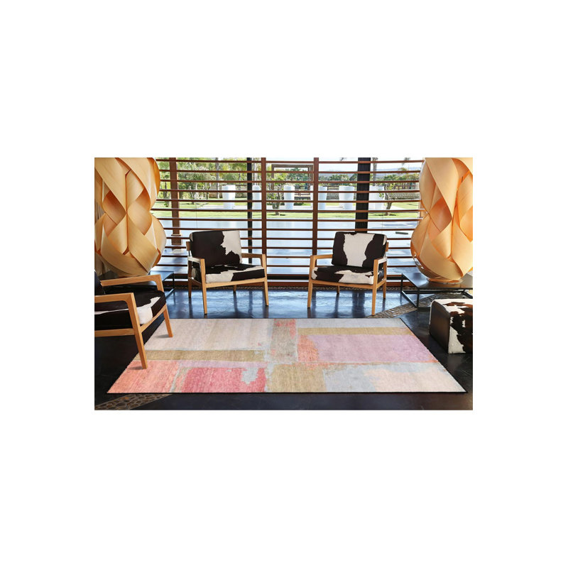 Tapis rose lavable à la machine à motif géométrique moderne lavable à la machine
