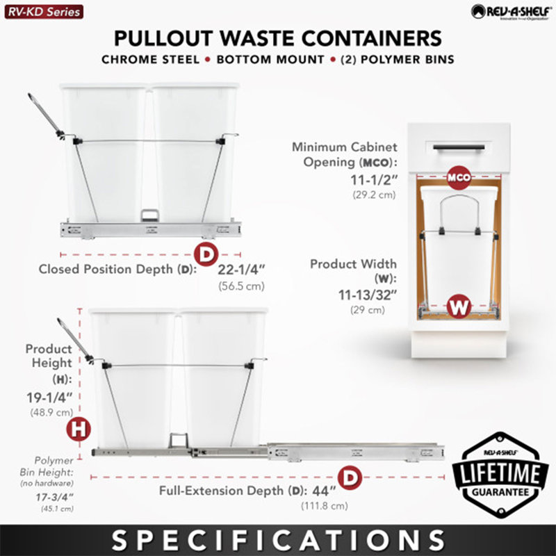 White Double 27 Quart Pull-Out Kitchen Trash Bin