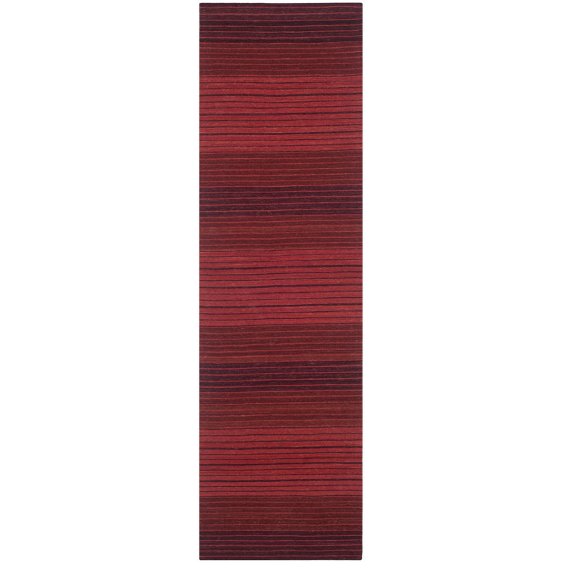 Tapis rayé rouge en laine et coton tissé à la main Cruz, Tapis de couloir 2 pi 3 po x 6 pi